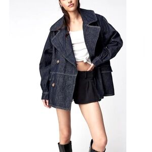 Free People Denim Car Coat
